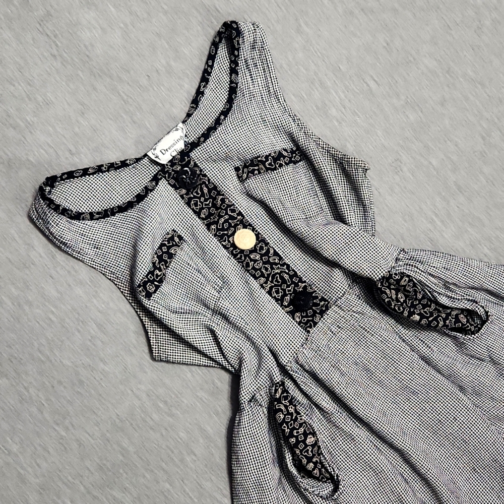 Vintage Dressing Clio Patchwork Houndstooth Black… - image 1